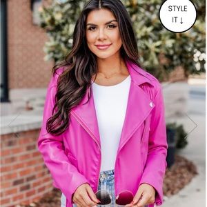 NEW WITH TAGS: PINK FAUX LEATHER MOTO JACKET